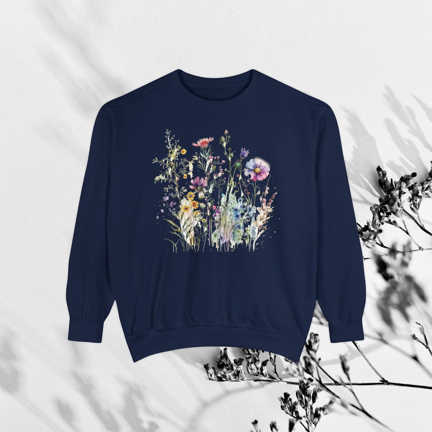 Watercolor Wildflowers Sweatshirt for Her, Cottage Core Shirt Comfort Color Sweatshirt, Botanical Sweater, Boho Shirt