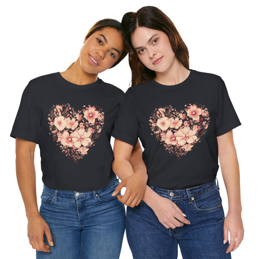 BellCanvas Floral T-shirt Tee for Garden Lovers, Flower Heart Short Sleeve Shirt Jersey Tee, Flower Shirt for Her
