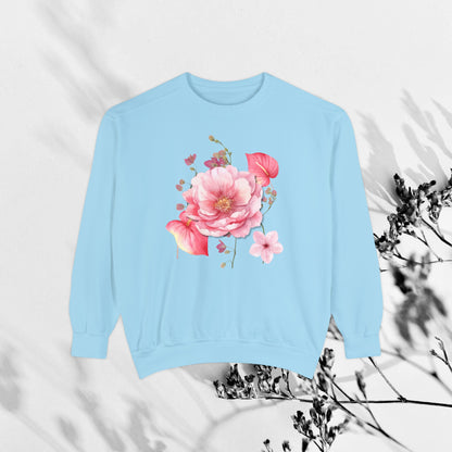 Pink Flower Sweatshirt for Her, Cottage Core Flowers, Comfort Color Sweatshirt, Botanical Sweater, Boho Shirt
