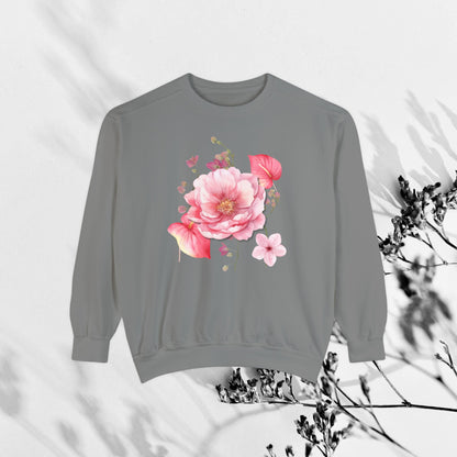 Pink Flower Sweatshirt for Her, Cottage Core Flowers, Comfort Color Sweatshirt, Botanical Sweater, Boho Shirt
