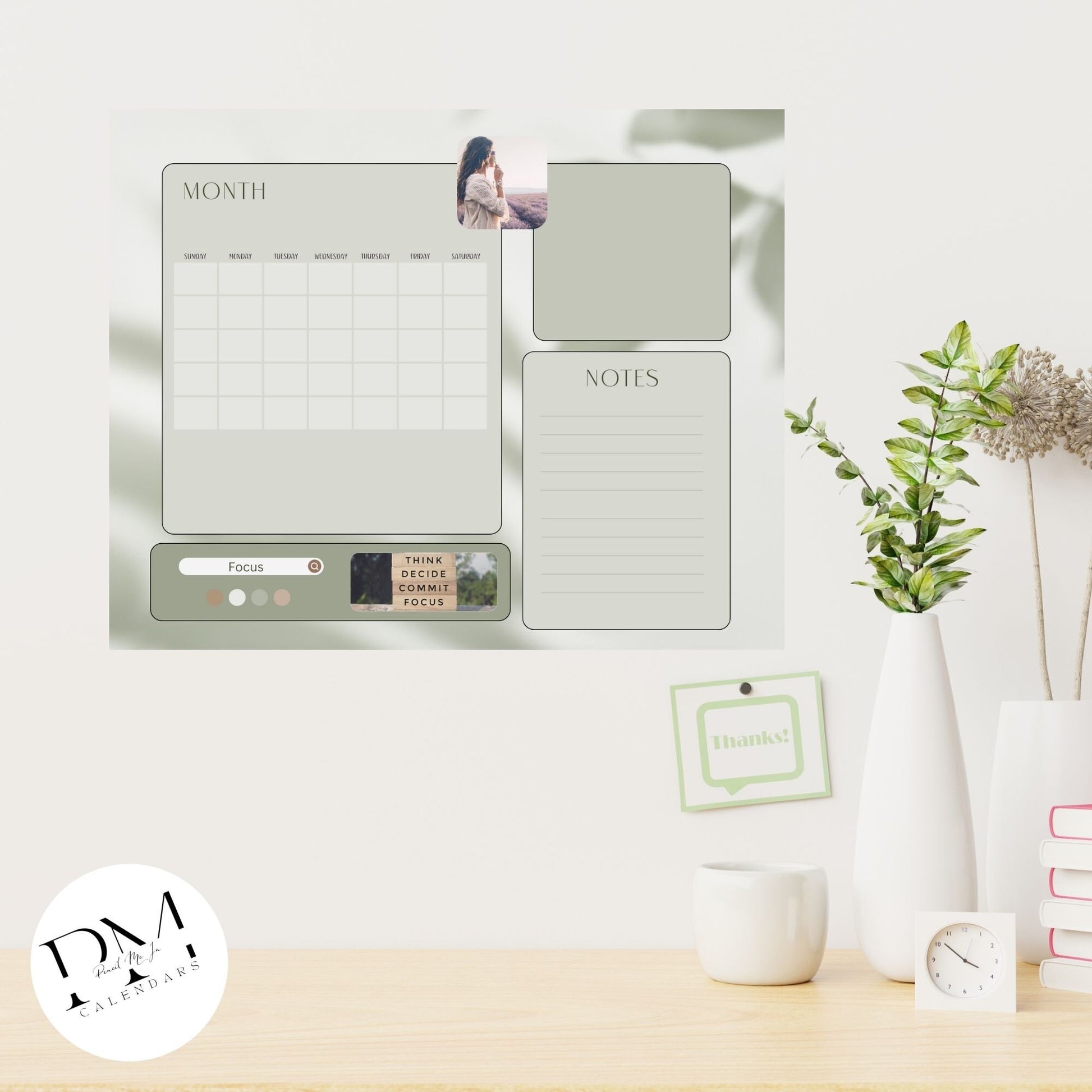 Acrylic Wall Calendar, Acrylic Calendar, Everyday Calendar, Acrylic Daily Planner, Green Calendar, Calendar with Quote, Self Care Vibes