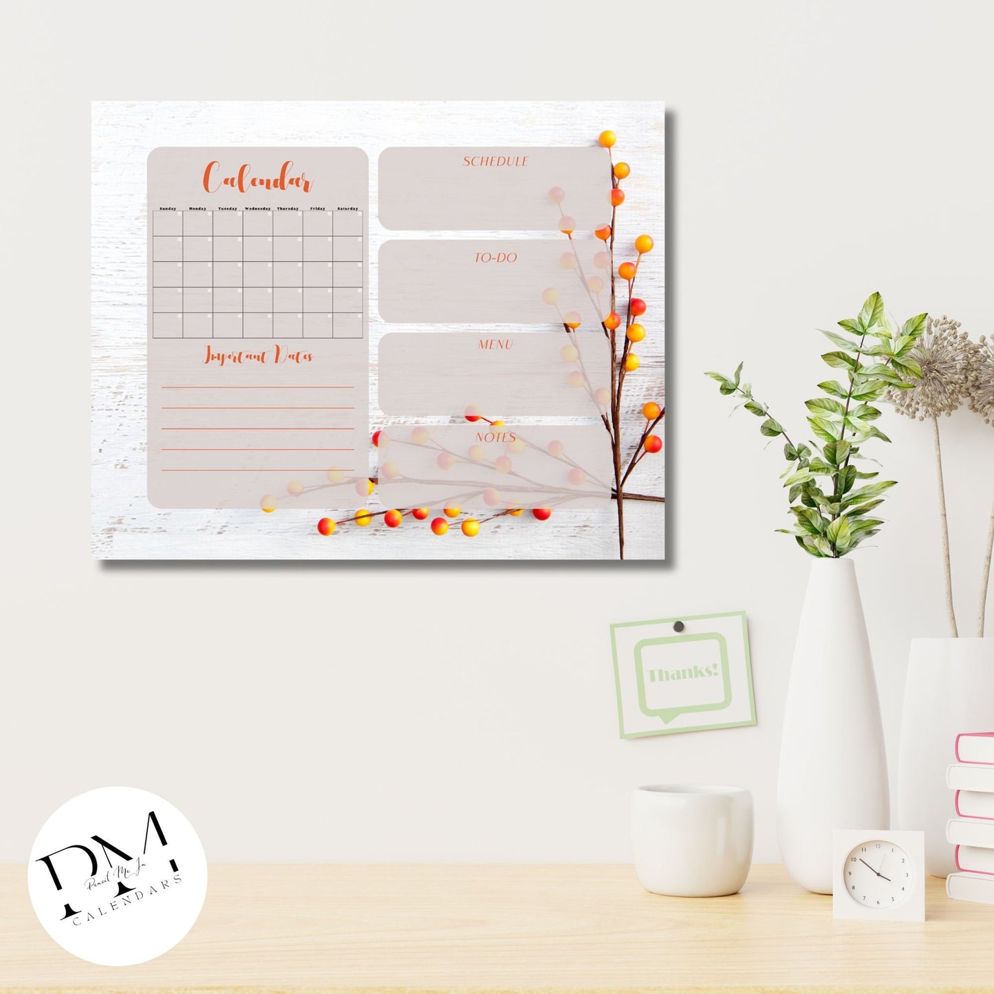 Acrylic Wall Calendar, Acrylic Floral Calendar, Autumn Theme Calendar, Everyday Calendar, Daily To-Dos, Scheduler for Mom, Organization Tool