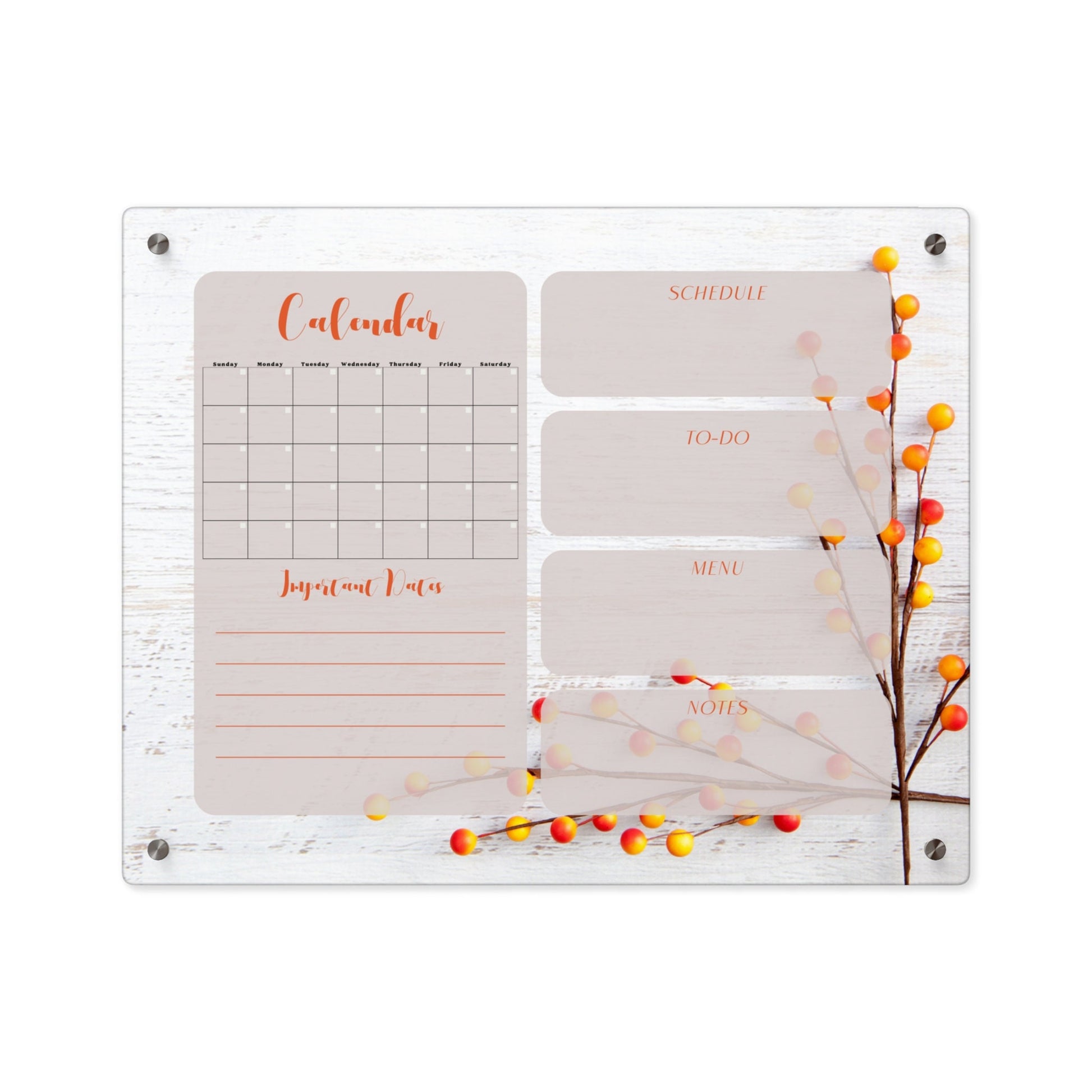 Acrylic Wall Calendar, Acrylic Floral Calendar, Autumn Theme Calendar, Everyday Calendar, Daily To-Dos, Scheduler for Mom, Organization Tool