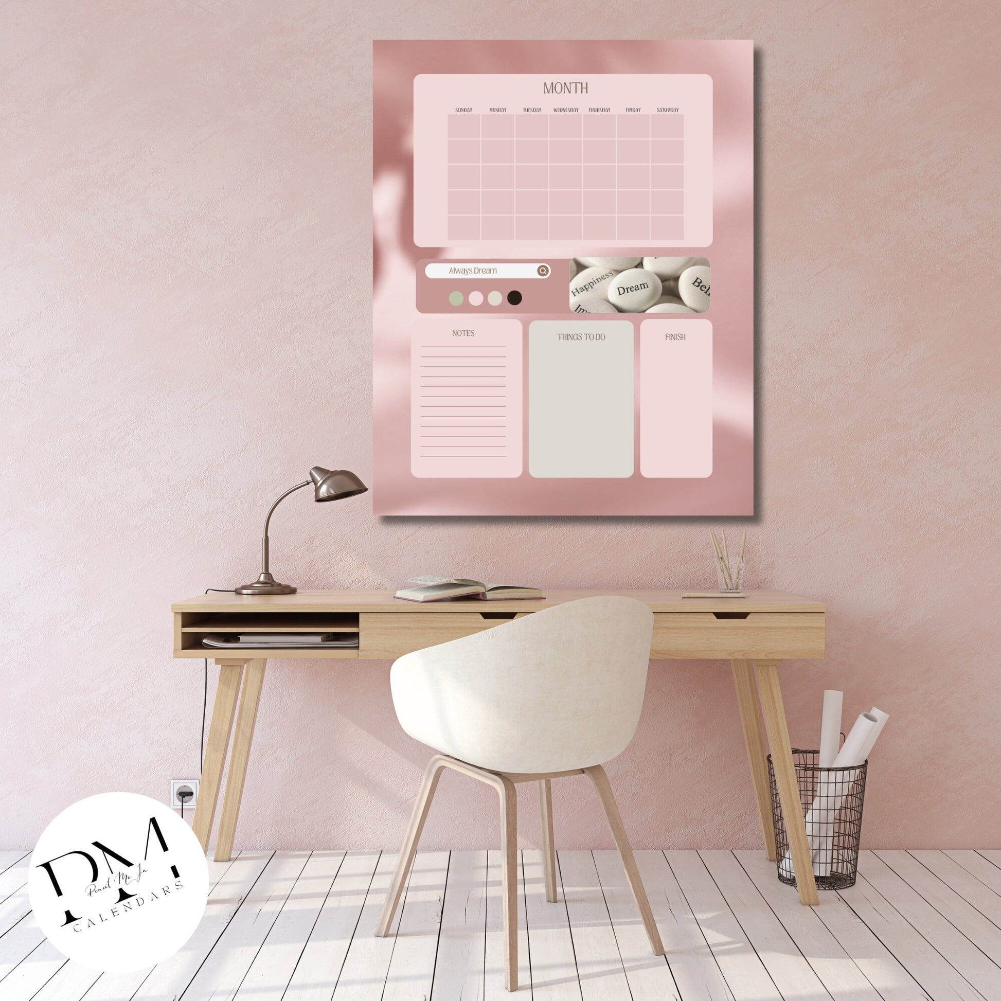 Acrylic Wall Calendar, Acrylic Calendar, Everyday Calendar, Pink Daily Planner, Quote Calendar, Monthly Blank Calendar, Girl Boss Office