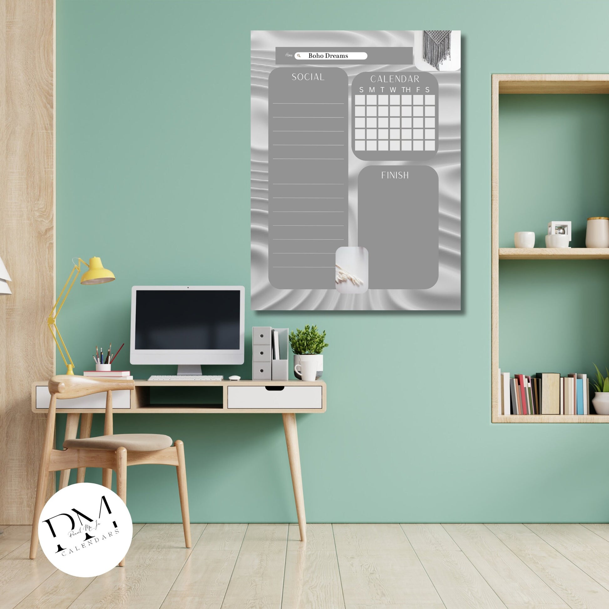 Acrylic Monthly Calendar, Boho Style, Acrylic Calendar, Hanging Wall Calendar, Grey Minimalist Planner, Office Planner, Social Media Planner