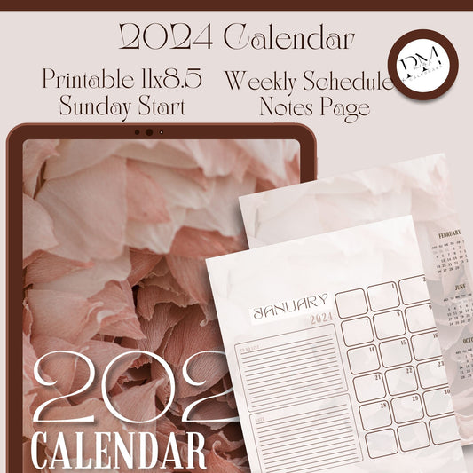 2024 Boho Calendar, Natural Aesthetic Calendar, Daily Weekly Calendar, 12 Monthly Calendar, Printable Calendar, Download Yearly Calendar