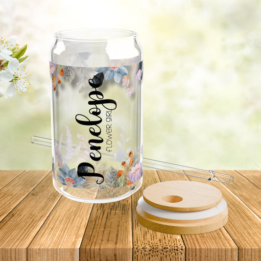 Personalized Wildflower Libbey Glass Sipper Glass Flower Girl Gift