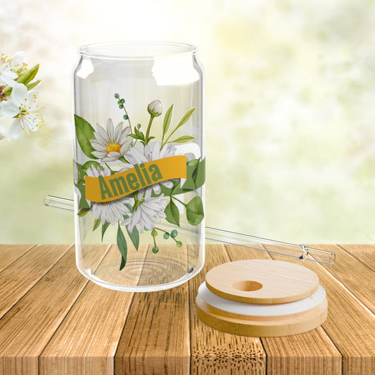 Personalized Birth Flower Libbey Glass Sipper Cup April Birthday Daisy Flowers
