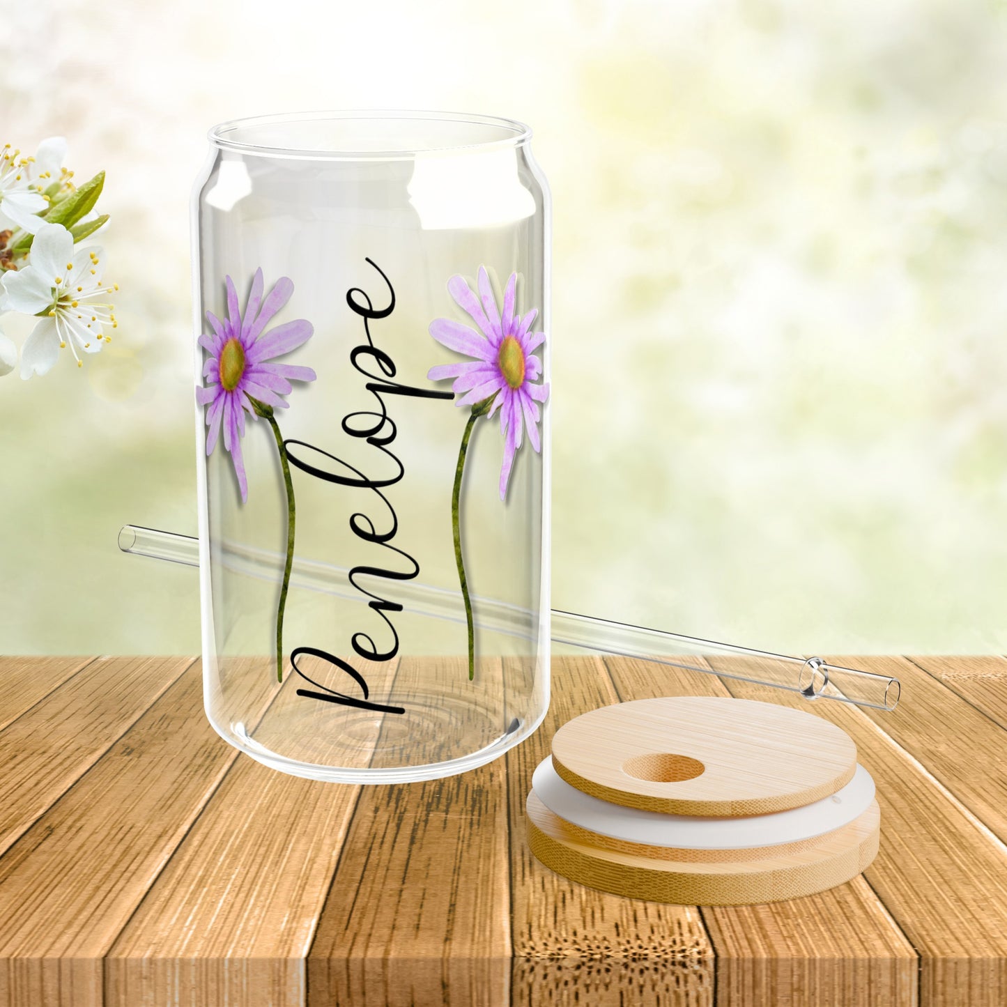 Personalized Birth Flower Libbey Glass Sipper Cup September Birthday AsterFlower