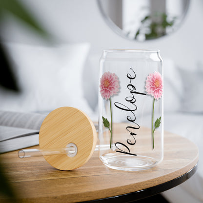 Personalized Birth Flower Libbey Glass Sipper Cup November Birthday Chrysanthemum Flower