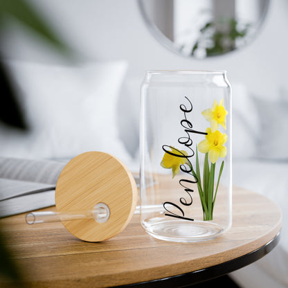 Personalized Birth Flower Libbey Glass Sipper Cup March Birthday Daffodil Flowers