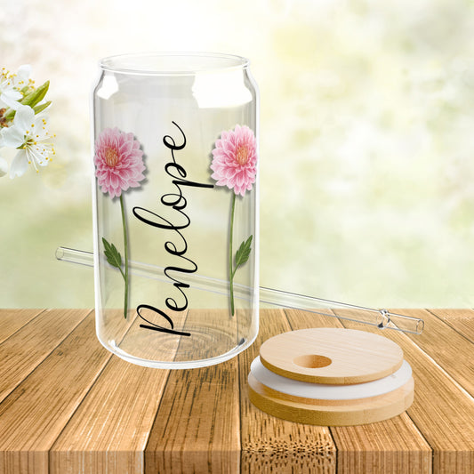 Personalized Birth Flower Libbey Glass Sipper Cup November Birthday Chrysanthemum Flower