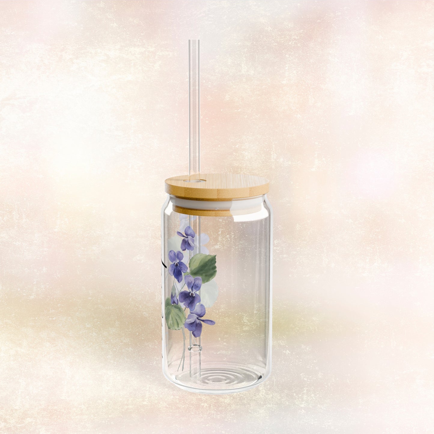 Personalized Birth Flower Libbey Glass Sipper Cup February Birthday Violet Flowers