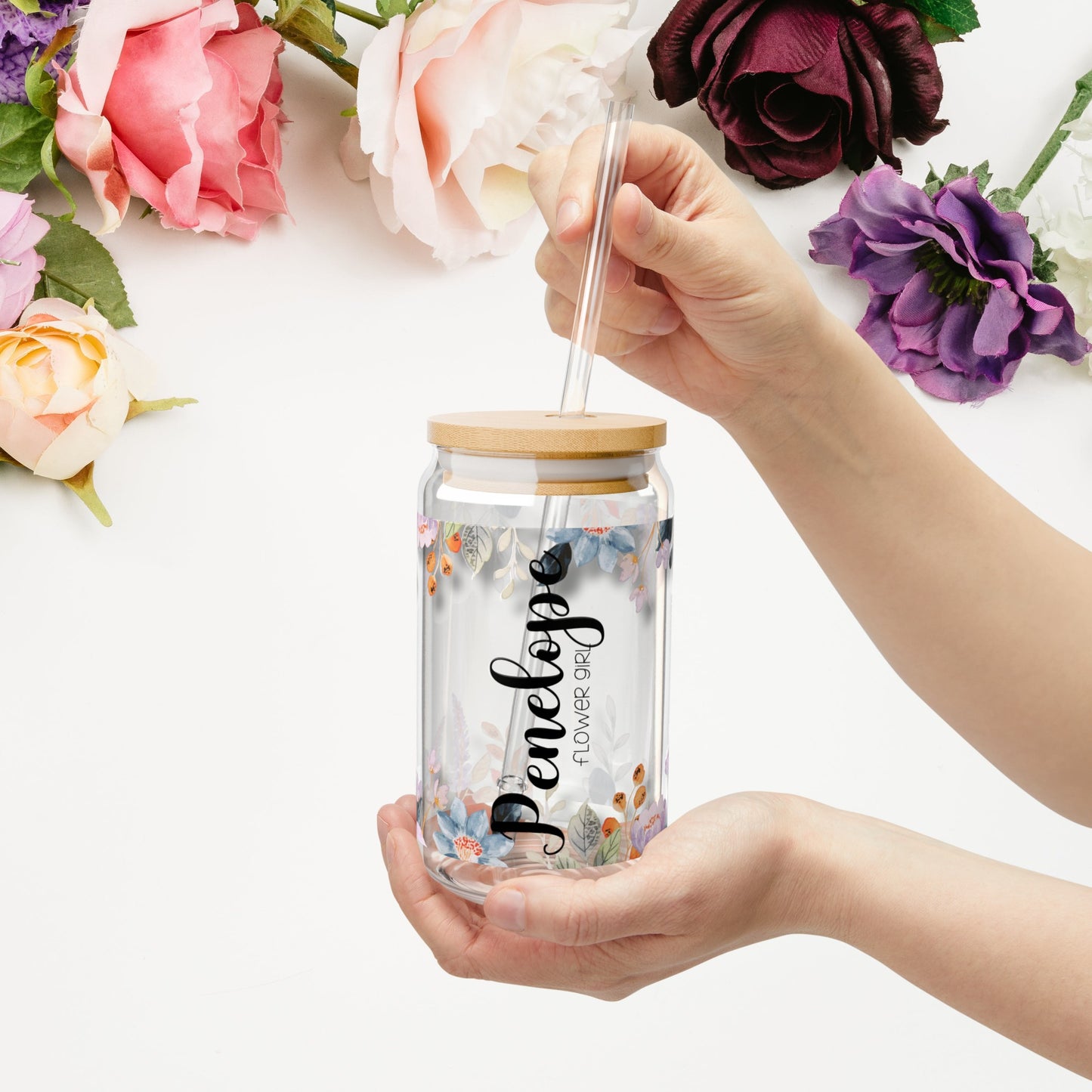 Personalized Wildflower Libbey Glass Sipper Glass Flower Girl Gift