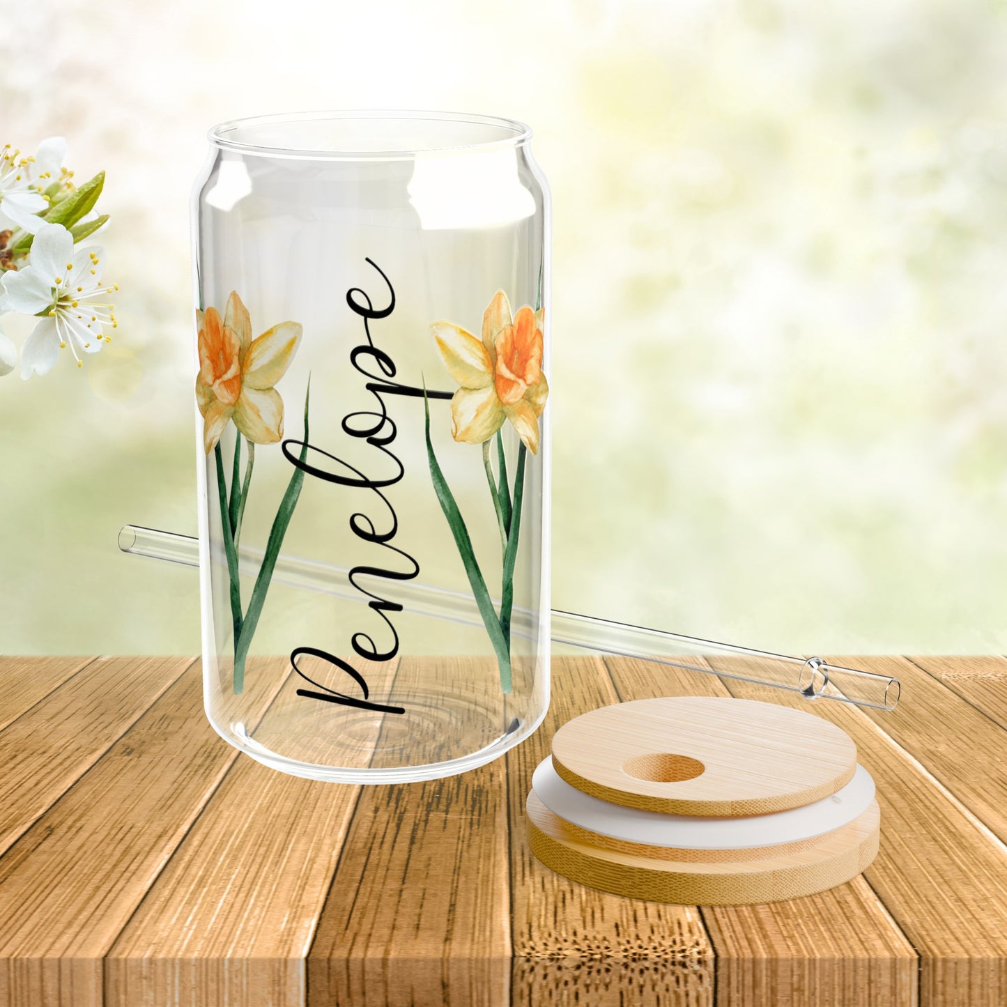 Personalized Birth Flower Libbey Glass Sipper Cup December Birthday Narcissus Flower