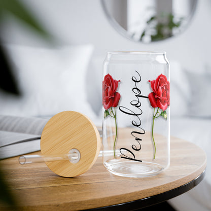 Personalized Birth Flower Libbey Glass Sipper Cup June Birthday Rose Flowers