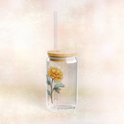 Personalized Birth Flower Libbey Glass Sipper Cup October Birthday Marigold Flower