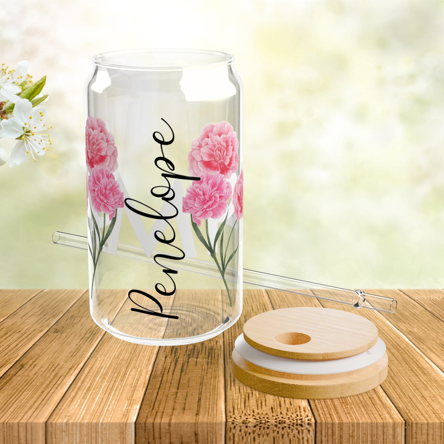 Personalized Birth Flower Libbey Glass Sipper Cup January Birthday