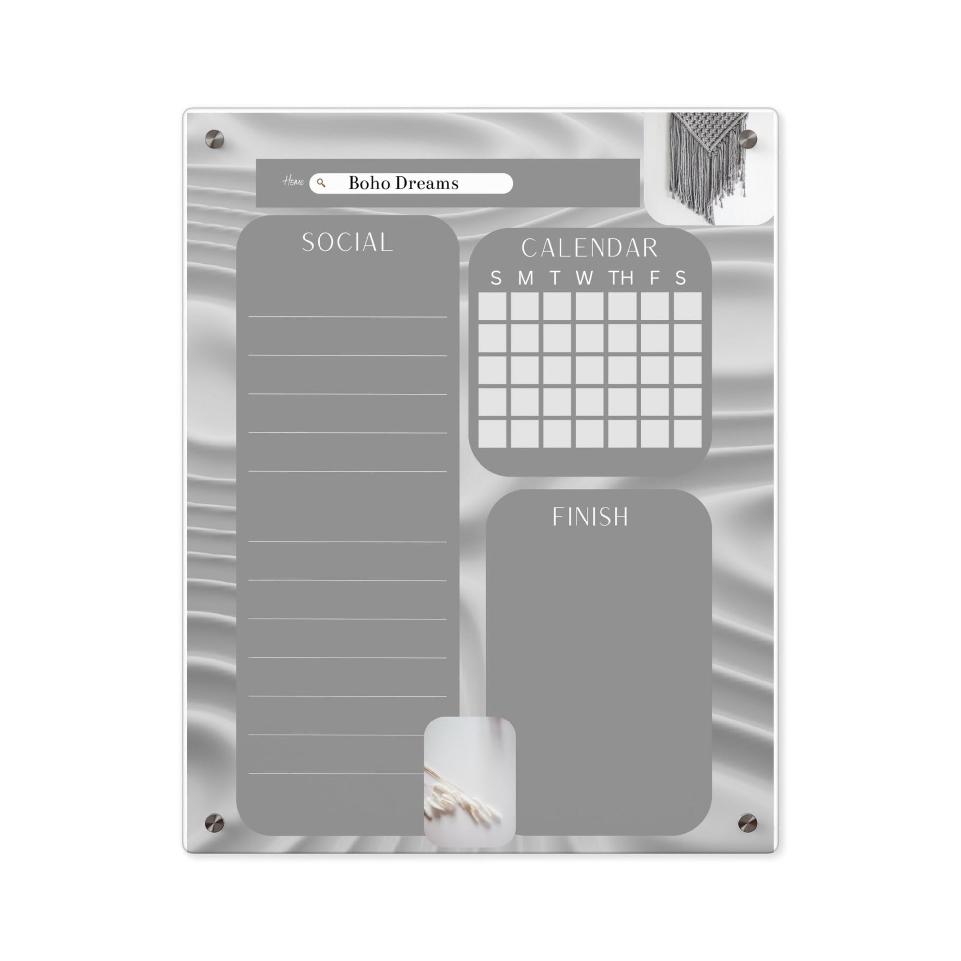 Acrylic Monthly Calendar, Boho Style, Acrylic Calendar, Hanging Wall Calendar, Grey Minimalist Planner, Office Planner, Social Media Planner