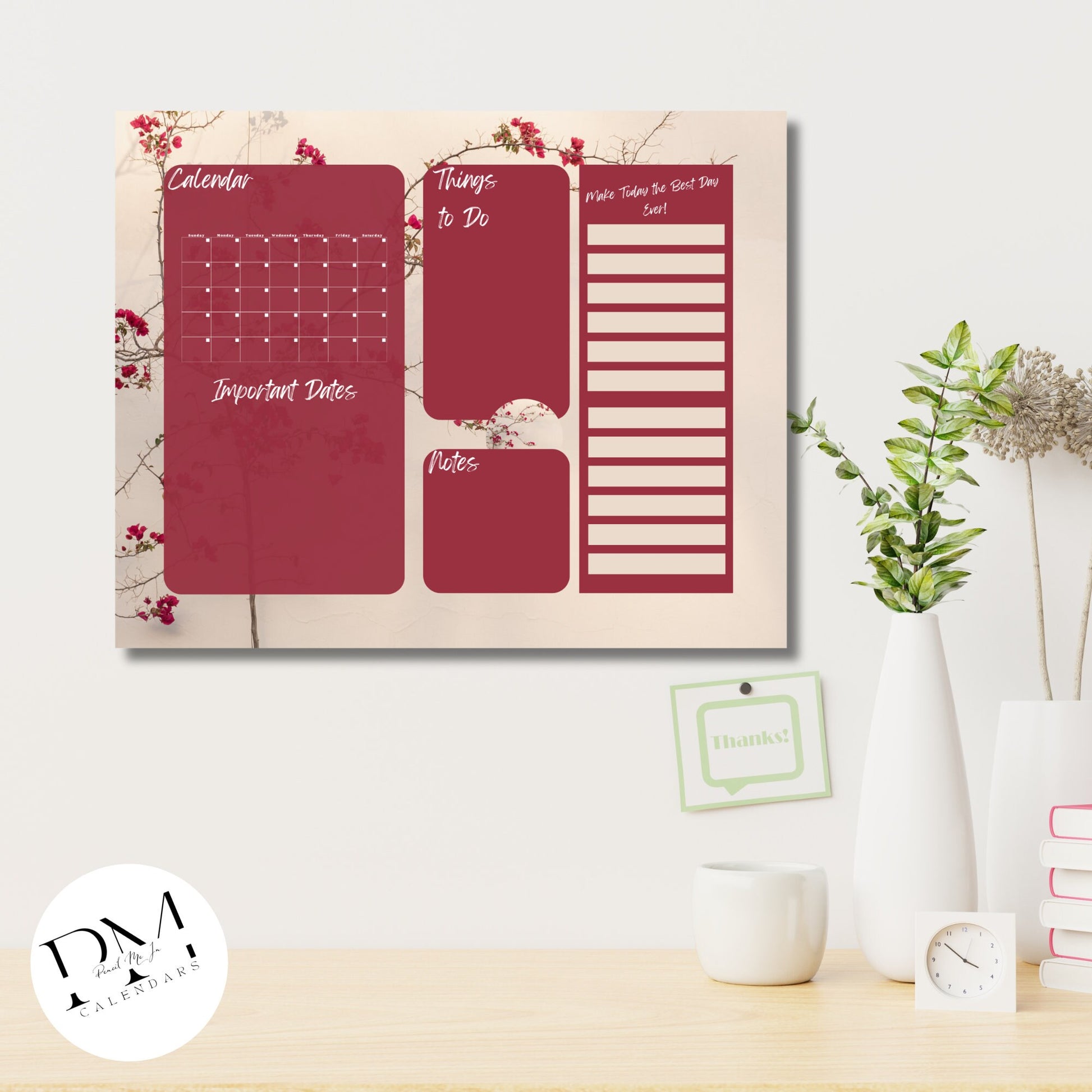 Acrylic Wall Calendar, Acrylic Floral Calendar, Autumn Theme Calendar, Everyday Calendar, Daily To-Do's,