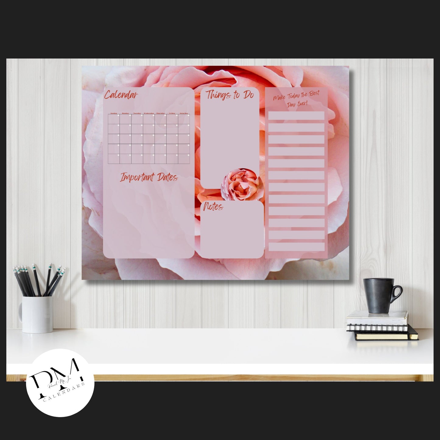 Acrylic Wall Calendar, Floral Calendar, Botanical Calendar, Everyday Calendar, Daily To-Do's, 2024 Planner, Blank Calendar, Pink Rose Notes