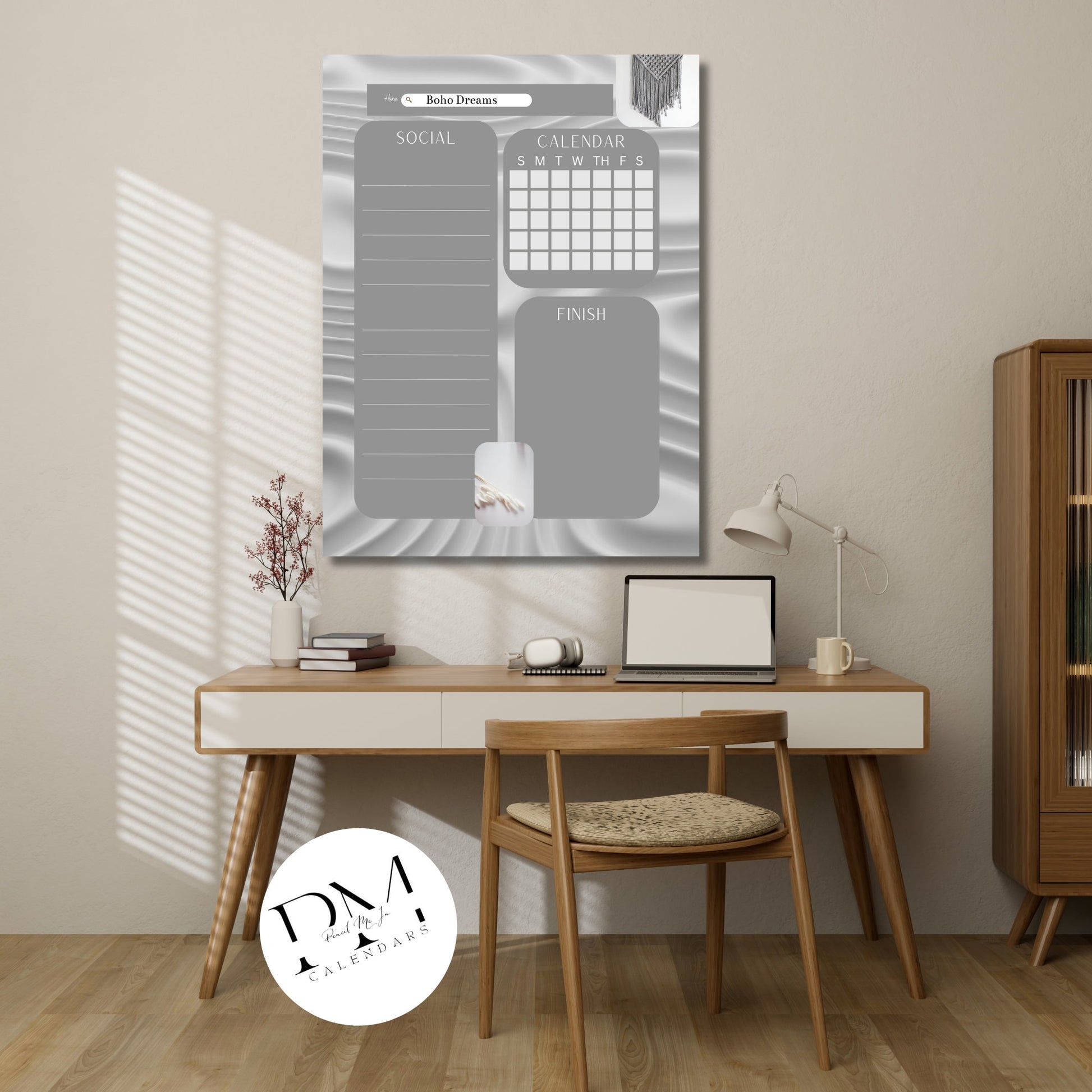 Acrylic Monthly Calendar, Boho Style, Acrylic Calendar, Hanging Wall Calendar, Grey Minimalist Planner, Office Planner, Social Media Planner