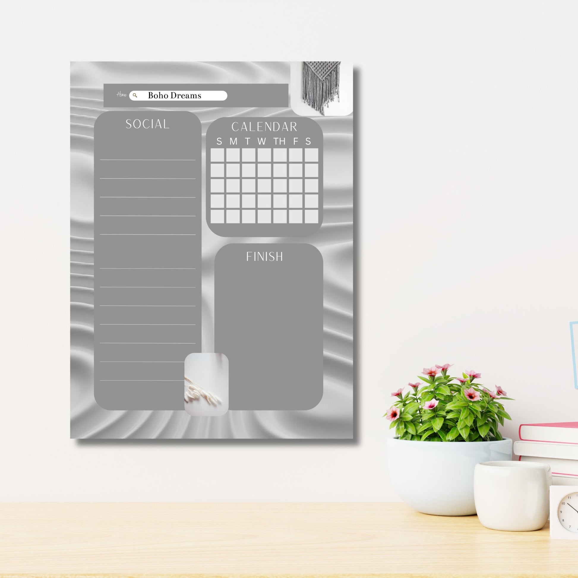 Acrylic Monthly Calendar, Boho Style, Acrylic Calendar, Hanging Wall Calendar, Grey Minimalist Planner, Office Planner, Social Media Planner