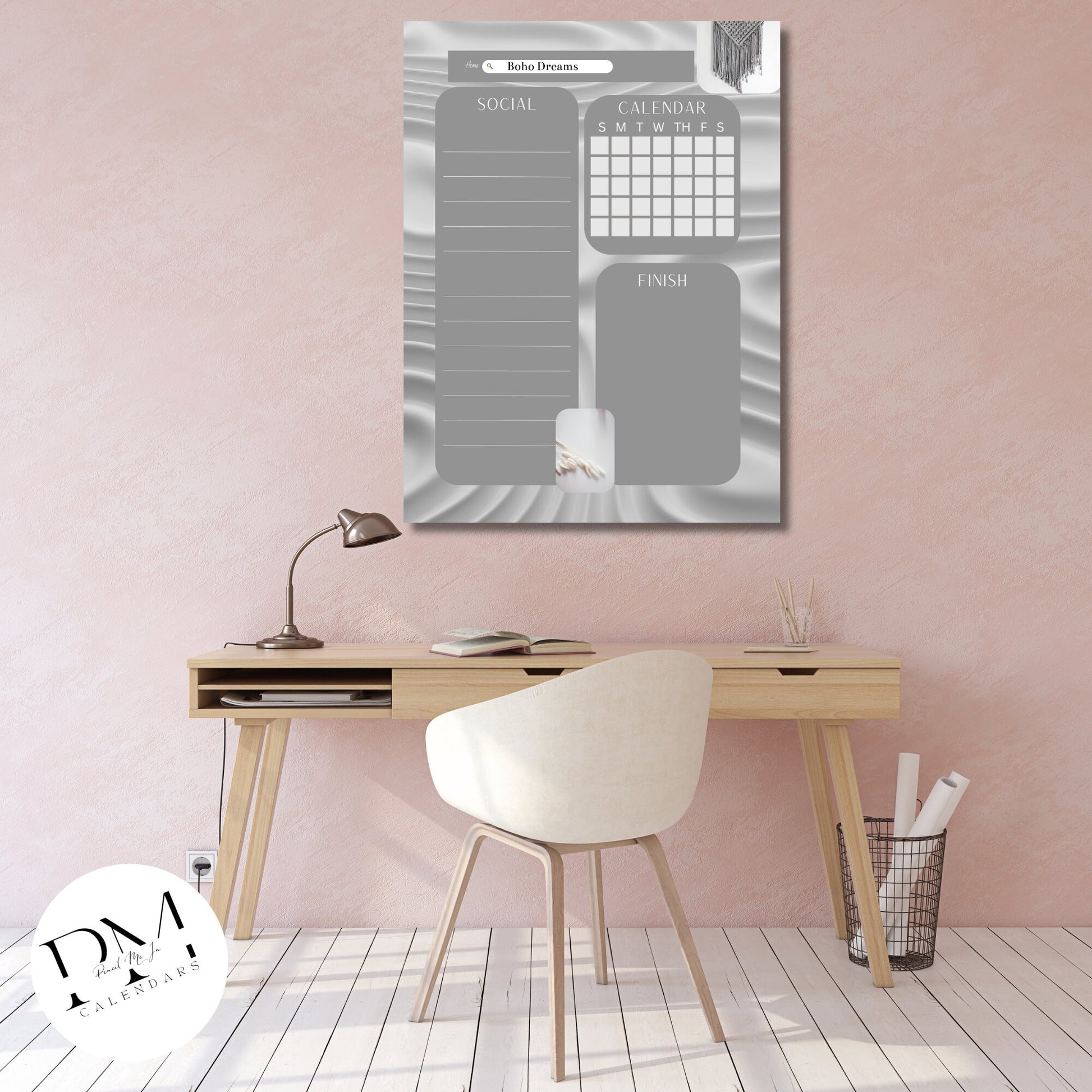 Acrylic Monthly Calendar, Boho Style, Acrylic Calendar, Hanging Wall Calendar, Grey Minimalist Planner, Office Planner, Social Media Planner