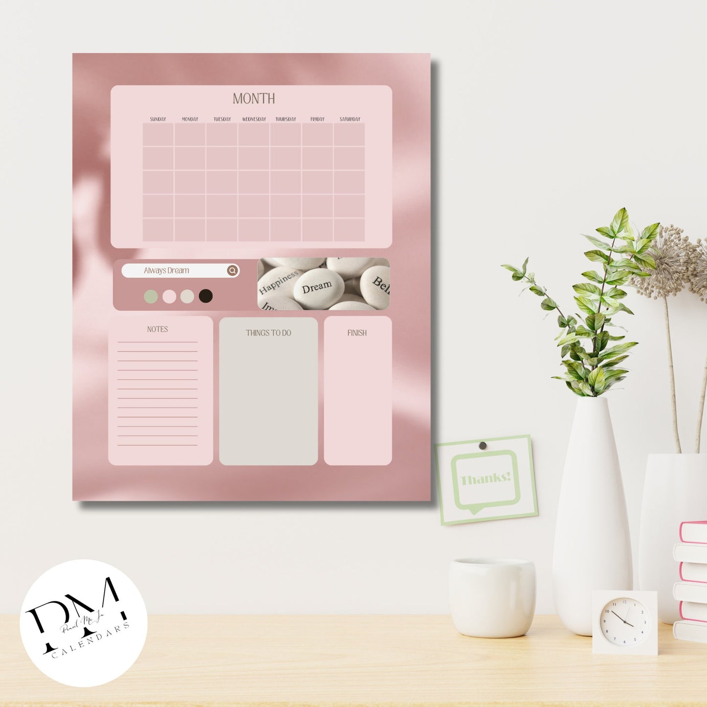 Acrylic Wall Calendar, Acrylic Calendar, Everyday Calendar, Pink Daily Planner, Quote Calendar, Monthly Blank Calendar, Girl Boss Office