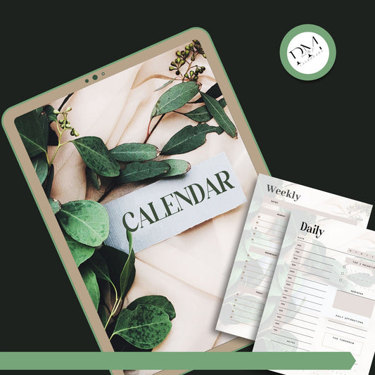 Blank Green Calendar, Natural Aesthetic Calendar, Daily Weekly Calendar, 12 Monthly Calendar, Printable Calendar, Download Yearly Calendar
