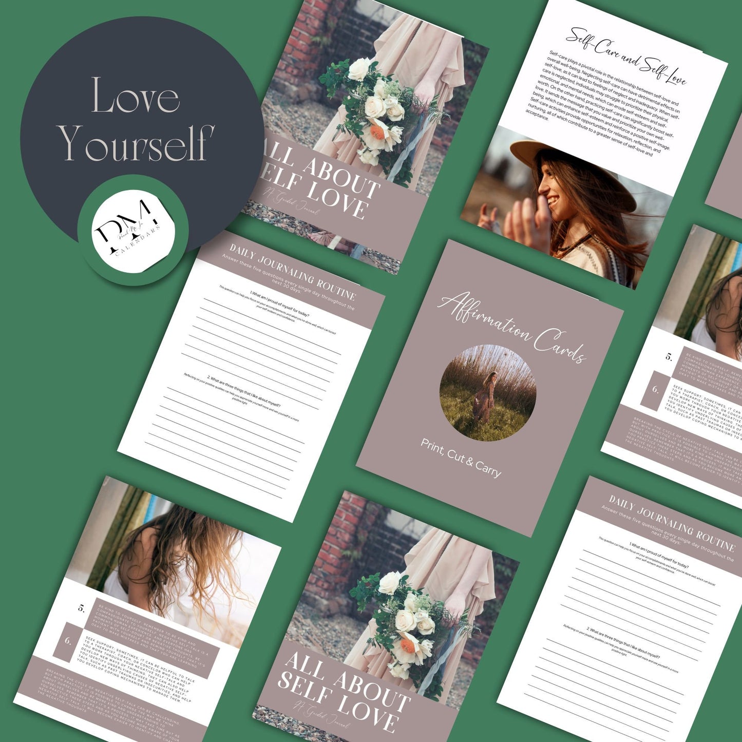 Self-Love Prompted Journal Self-Love Planner Printable Mindfulness Workbook Self-Love Journal Mental Health Worksheet Self-Care Mood Tracker