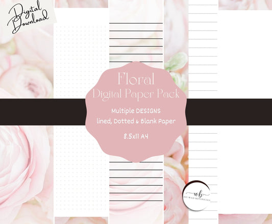 Rose Blooms, Printable stationary lined paper, Printable writing paper, Printable Letter paper, A4, US Letter, Lined, Unlined, Line Sheet